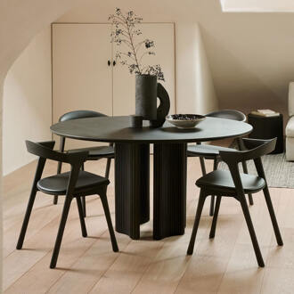 Ethnicraft Ronde Eettafel 'Roller Max' Gevernist Mahoniehout, 150cm, kleur Donkerbruin - 150 cm