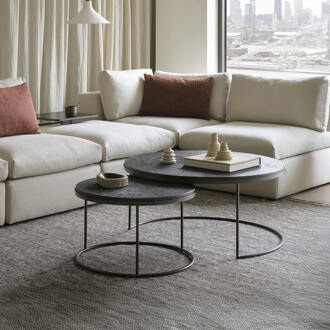 Ethnicraft Ronde Salontafel 'Nesting' Minerals, Set van 2 stuks, kleur Slice Umber - 61/90cm