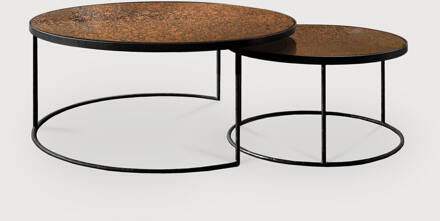 Ethnicraft Ronde Salontafel 'Nesting' Spiegelglas, Set van 2 stuks, kleur Brons - 61cm