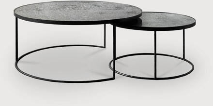 Ethnicraft Ronde Salontafel 'Nesting' Spiegelglas, Set van 2 stuks, kleur Clear Clear glas (39H) - 61cm