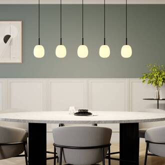 Etiena hanglamp, 5-lamps, glas opaal opaalwit, mat zwart