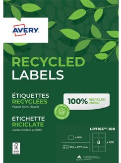 Etiket Avery LR7165-100 99.1x67.7mm recycled wit 800stuks Blauw