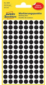 Etiket Avery Zweckform 3009 rond 8mm zwart 416stuks