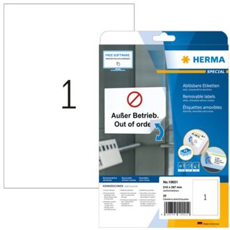 Etiket Herma 10021 210x297mm A4 verwijderbaar wit 25stuks