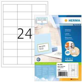 Etiket Herma 4262 64.6x33.8mm premium wit 2400stuks Zwart