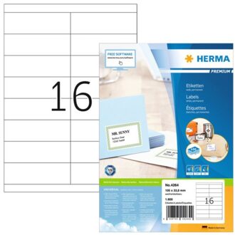 Etiket Herma 4264 105x33.8mm premium wit 1600stuks Zwart