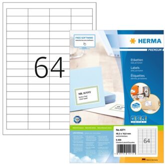 Etiket Herma 4271 48.3x16.9mm premium wit 6400stuks Zwart