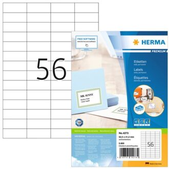 Etiket Herma 4273 52.5x21.2mm premium wit 5600stuks Zwart