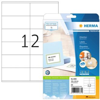 Etiket Herma 4363 105x48mm premium wit 300stuks Zwart