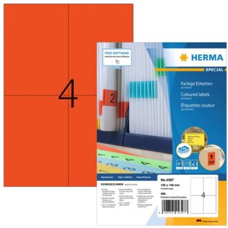 Etiket Herma 4397 105x148mm A6 rood 400stuks