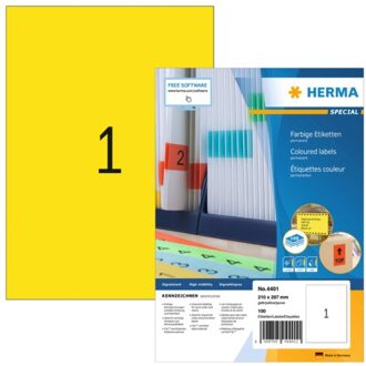 Etiket Herma 4401 210x297mm A4 geel 100stuks