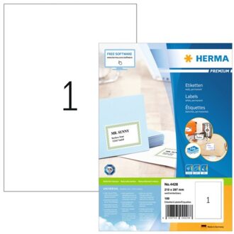 Etiket Herma 4428 210x297mm A4 premium wit 100stuks Zwart