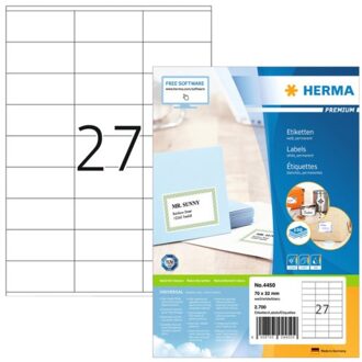 Etiket Herma 4450 70x32mm premium wit 2700stuks Zwart