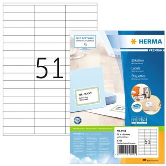 Etiket Herma 4459 70x16.9mm premium wit 5100stuks Zwart
