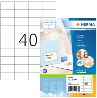 Etiket Herma 4461 52.5x29.7mm premium wit 4000stuks Zwart