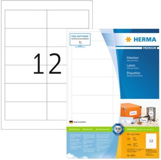 Etiket Herma 4623 96.5x42.3Mm premium wit 2400stuks Zwart