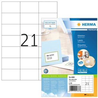 Etiket Herma 4668 70x42.3Mm premium wit 2100stuks Zwart