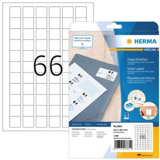 Etiket Herma 8831 25.4x25.4mm mat wit 1650stuks Zwart