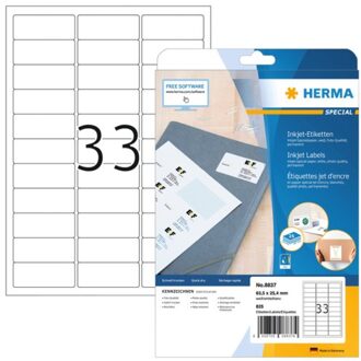 Etiket Herma 8837 63.5x25.4mm mat wit 825stuks Zwart