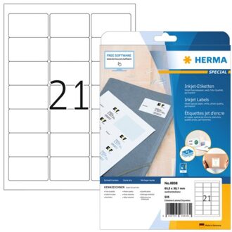 Etiket Herma 8838 63.5x38.1mm mat wit 525stuks Zwart