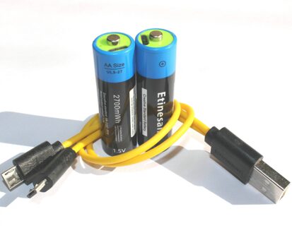 Etinesan 1.5V 2700mWh Aa Li-Polymeer Usb Oplaadbare Lithium Li-Ion Batterijen Fast Charge Voor Microfoon, Camera, spel, Speelgoed Ect. 2stk met kabel