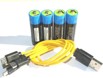 Etinesan 1.5V 2700mWh Aa Li-Polymeer Usb Oplaadbare Lithium Li-Ion Batterijen Fast Charge Voor Microfoon, Camera, spel, Speelgoed Ect. 4stk met kabel