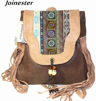 Etnische Borduurwerk Pu Flap Rugzak Voor Vrouwen Fringe Kralen Vintage Schooltassen Vrouw Daily Rugzakken Reistas Retro Rugzakken