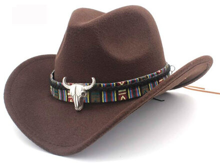 Etnische Stijl Westerse Cowboy Hoed Mannen 's Vrouwen 's Outdoor Wollen Muts Jazz Hoed Westerse Cowboy Hoed F