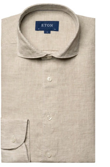 Eton Bruin Slim Fit Overhemd van Eton Eton , Beige , Heren - 2Xl,L,S,5Xl,3Xl