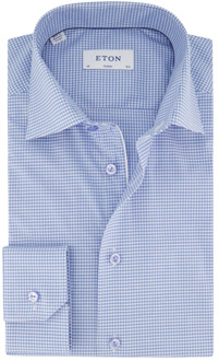 Eton Lichtblauwe geruite overhemdjurk Eton , Blue , Heren - Xl,L