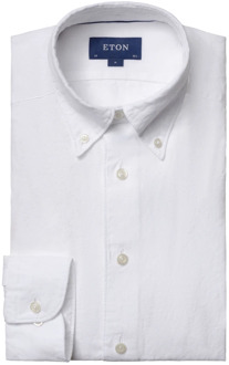 Eton Slim Fit Linnen Overhemd met knoopsluiting Eton , White , Heren - 2Xl,Xl,M,S,3Xl,4Xl