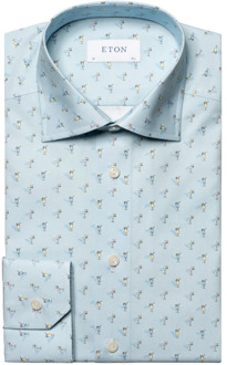 Eton Slim Fit Overhemd met Drinks Print Eton , Blue , Heren - 2Xl,Xl,L,S,4Xl,3Xl