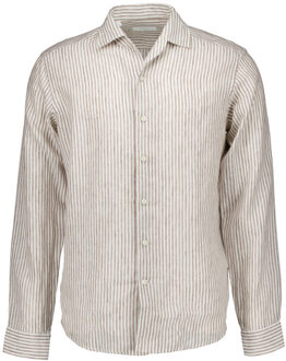 Eton Striped linen shirt lange mouw overhemden 100014794 Beige - XXL