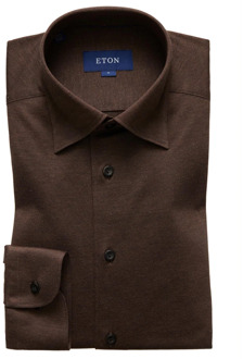 Eton Tijdloos Jersey Casual Overhemd Eton , Brown , Heren - 2XL