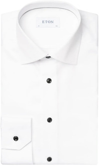 Eton Witte Signature Twill Overhemd met Zwarte Contrastdetails Eton , White , Heren - 4XL