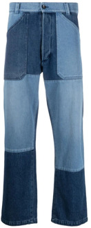Etro Blauwe Patchwork Straight-Leg Jeans Etro , Blue , Heren - Xl,M