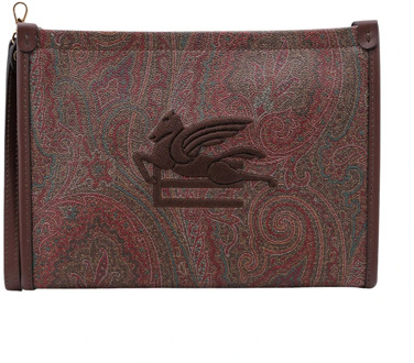 Etro Coated Canvas Clutch met Paisley Motief Etro , Brown , Dames - ONE Size