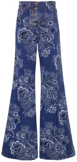 Etro Flare Jeans met Bandana Print en Hoge Taille Etro , Blue , Dames - W28