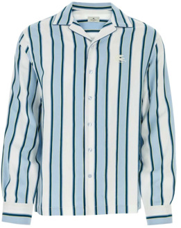 Etro Geborduurd viscose blend shirt Etro , Blue , Heren - Xl,L,M,S