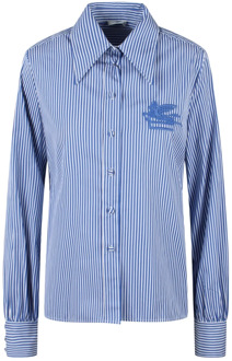 Etro Gestreept overhemd met geborduurde Pegaso Etro , Blue , Dames - S,Xs