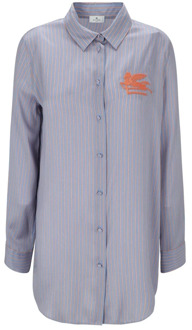 Etro Gestreepte zijden overhemd met geborduurd logo Etro , Blue , Dames - 2XS