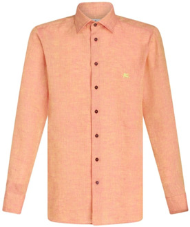 Etro Oranje Linnen Overhemd met Pegaso Borduursel Etro , Orange , Heren - 2Xl,L,M