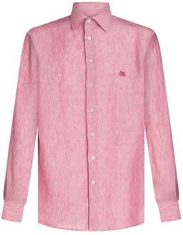 Etro Roze Linnen Pegaso Motief Shirt Etro , Pink , Heren - Xl,L
