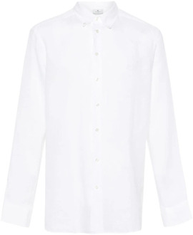 Etro Witte Linnen Pegaso Geborduurde Overhemd Etro , White , Heren - 2Xl,Xl,L,M,3Xl