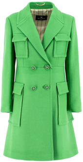 Etro Wollen jas met dubbele rij knopen en bloemenborduursel Etro , Green , Dames - XS
