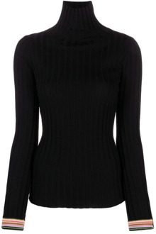 Etro Zwarte geribbelde trui met veelkleurige gestreepte manchetten Etro , Black , Dames - M,S,Xs