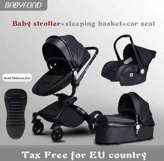 EU fast sihp ! luxurious 3 in 1 baby stroller aluminium alloy baby pram leather two-way shock baby trolley with gifts umbrella