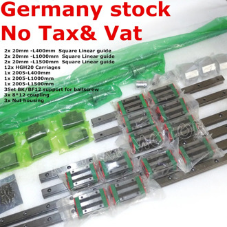 EU Ship! 6Pcs Square Linear rail guides L400/1000/1500mm & 3pc Ballscrew 2005-400/1000/1500mm with Nut & 3set BK/B15 & Coupling