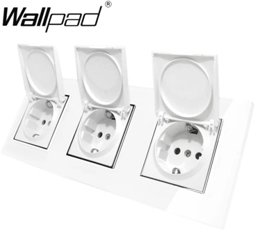 EU Socket has Dust Cap CE Wallpad Luxury Crystal Glass EU Socket Triple Frame 16A Plug EU Wall Socket with Cap Claws Mount