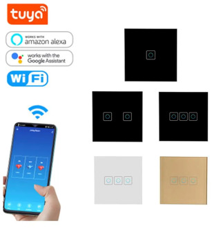 EU Standard Tuya 1/2/3Gang WiFi Wall Light Touch Switch for Google Home Amazon Alexa mobile phone remote control / timing